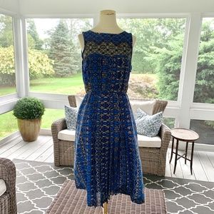 Tibi Silk Pleated Multicolor Fit and Flare Dress